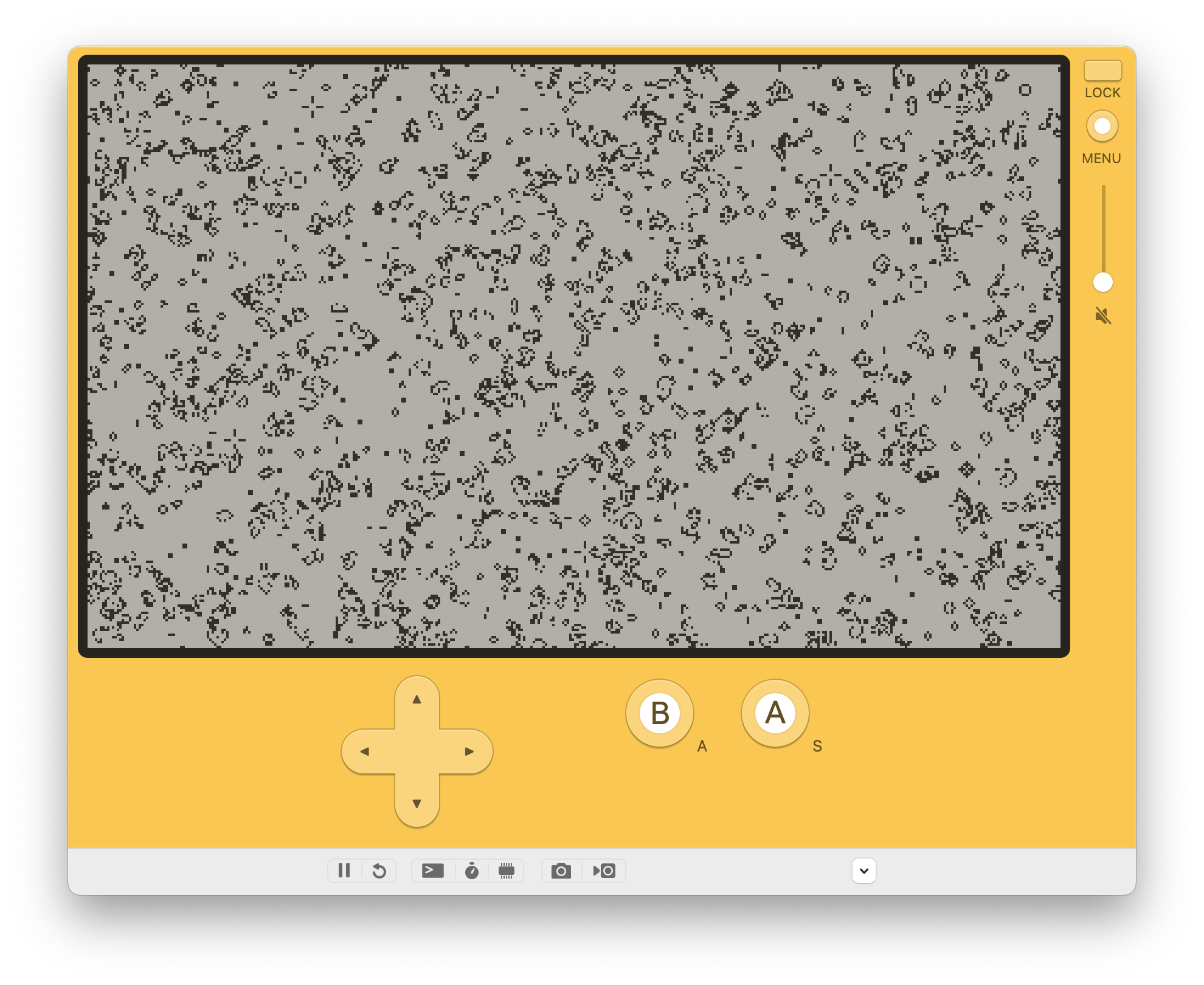 A screenshot of the Playdate Simulator running Conway’s Game of Life.